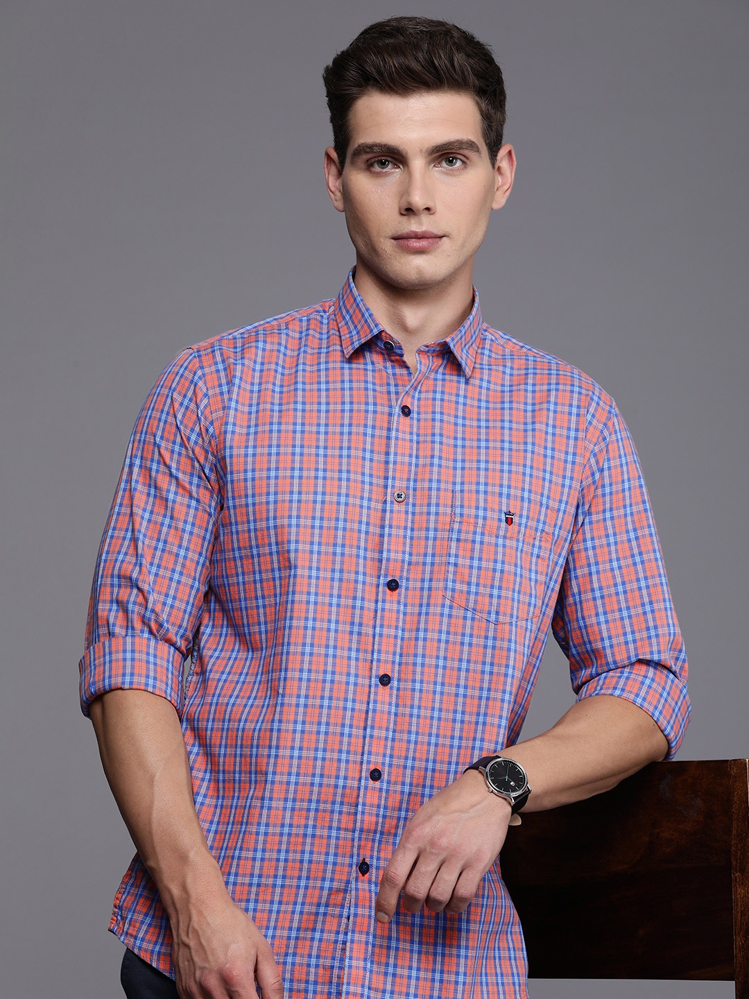 

Louis Philippe Sport Slim Fit Checked Pure Cotton Casual Shirt, Orange