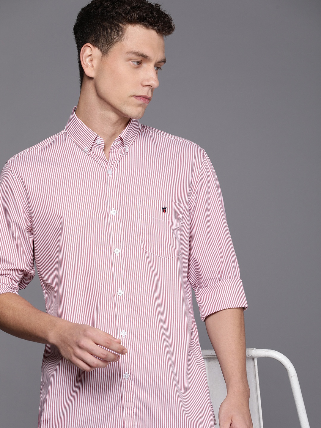 

Louis Philippe Sport Striped Slim Fit Pure Cotton Casual Shirt, Pink