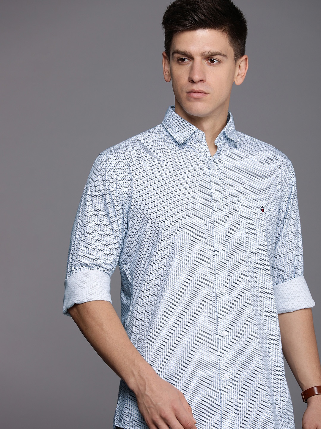 

Louis Philippe Sport Geometric Printed Slim Fit Opaque Pure Cotton Casual Shirt, Blue