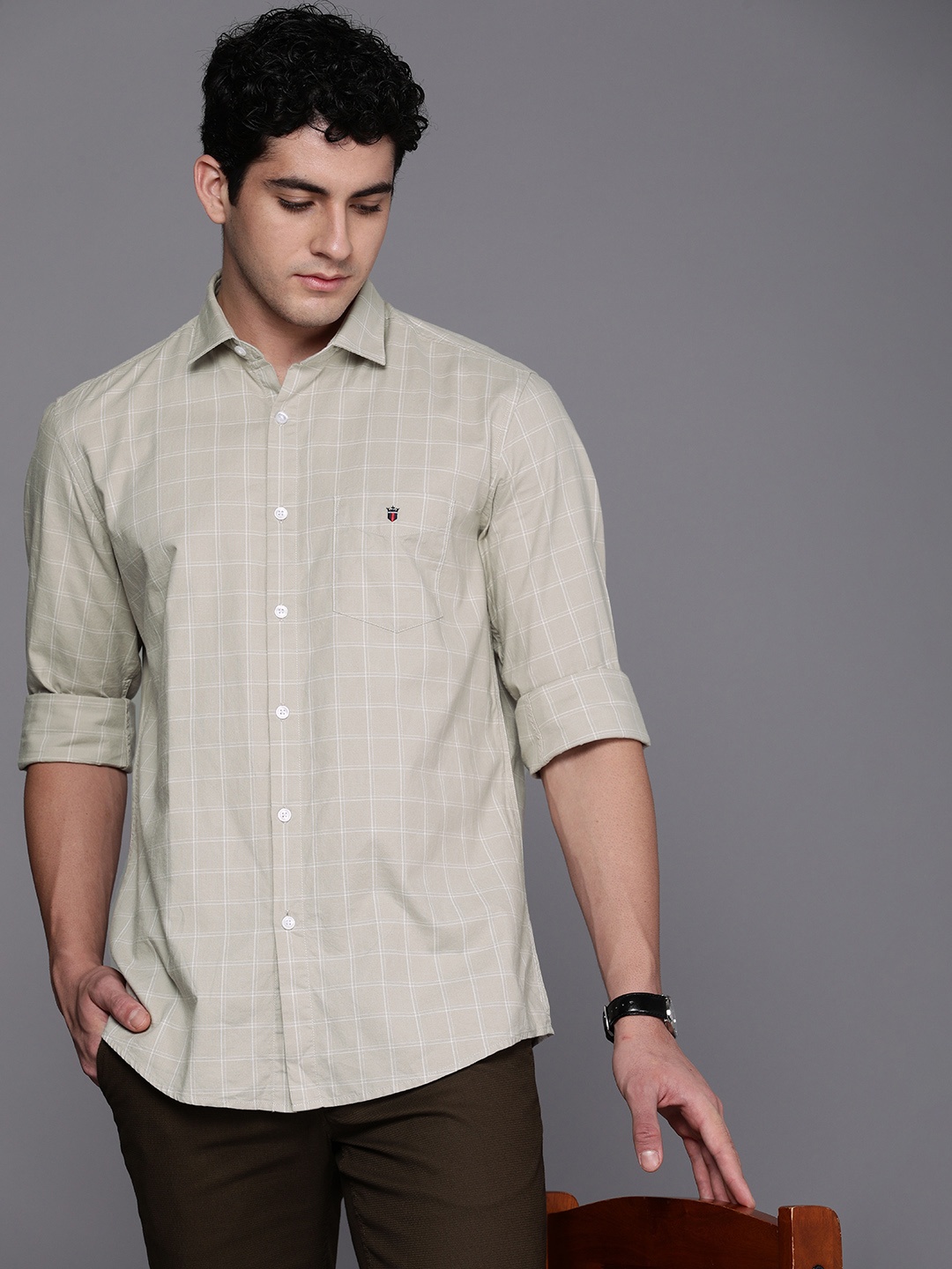 

Louis Philippe Sport Windowpane Checked Slim Fit Pure Cotton Casual Shirt, Grey
