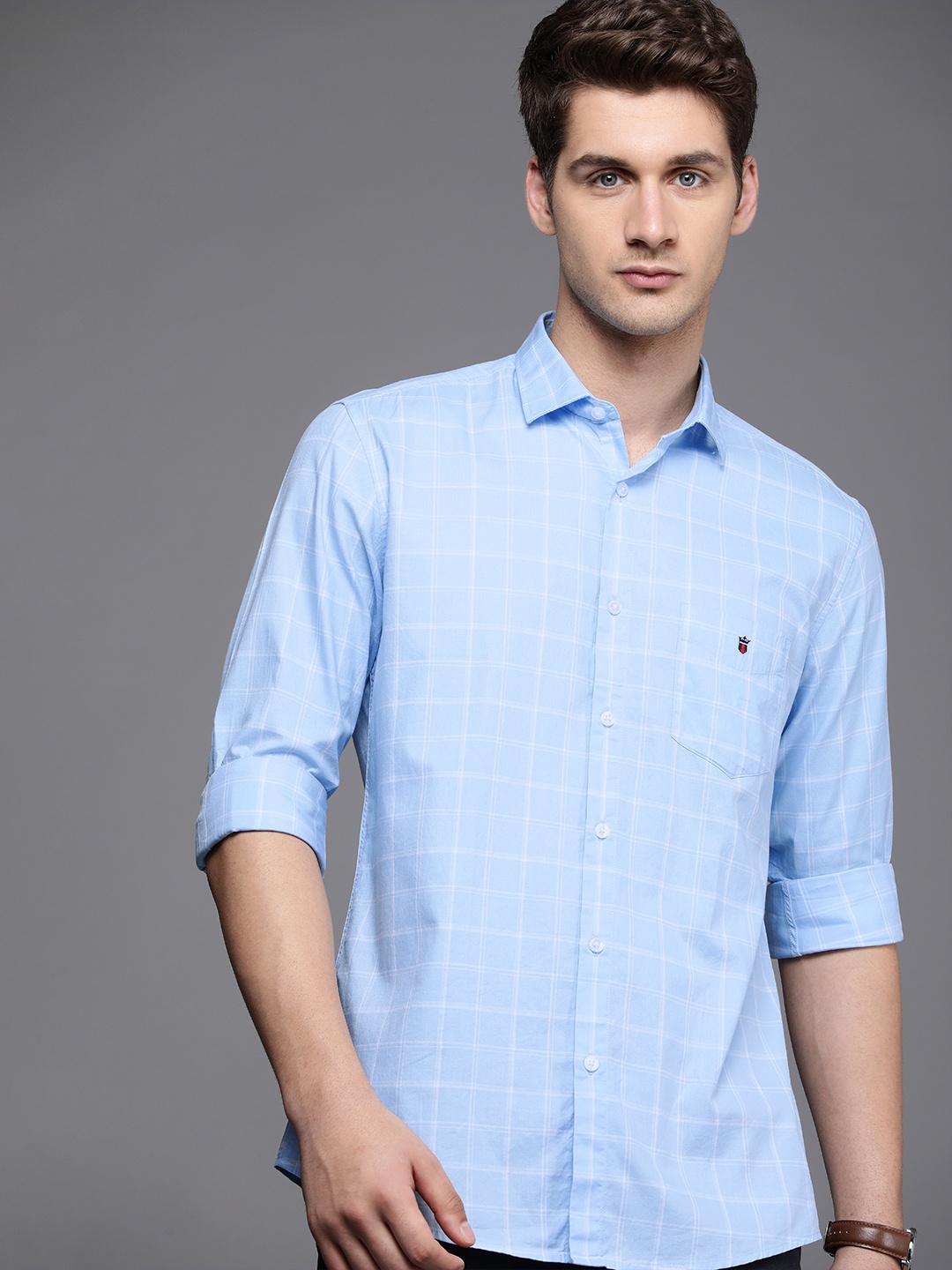 

Louis Philippe Sport Pure Cotton Slim Fit Opaque Checked Casual Shirt, Blue