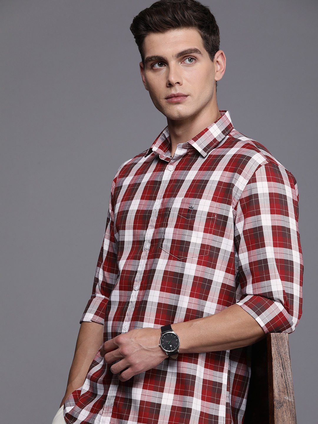 

Louis Philippe Sport Slim Fit Checked Pure Cotton Casual Shirt, Red