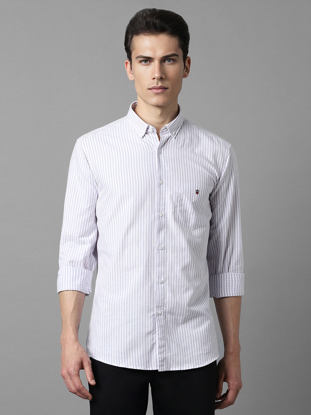 

Louis Philippe Sport Slim Fit Striped Pure Cotton Casual Shirt, White