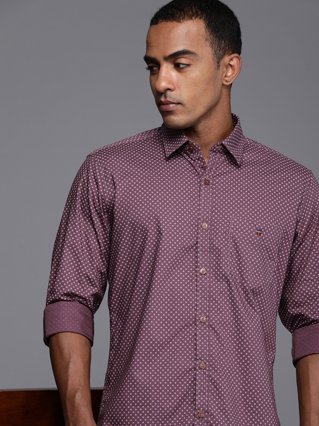 

Louis Philippe Sport Pure Cotton Slim Fit Opaque Printed Casual Shirt, Purple