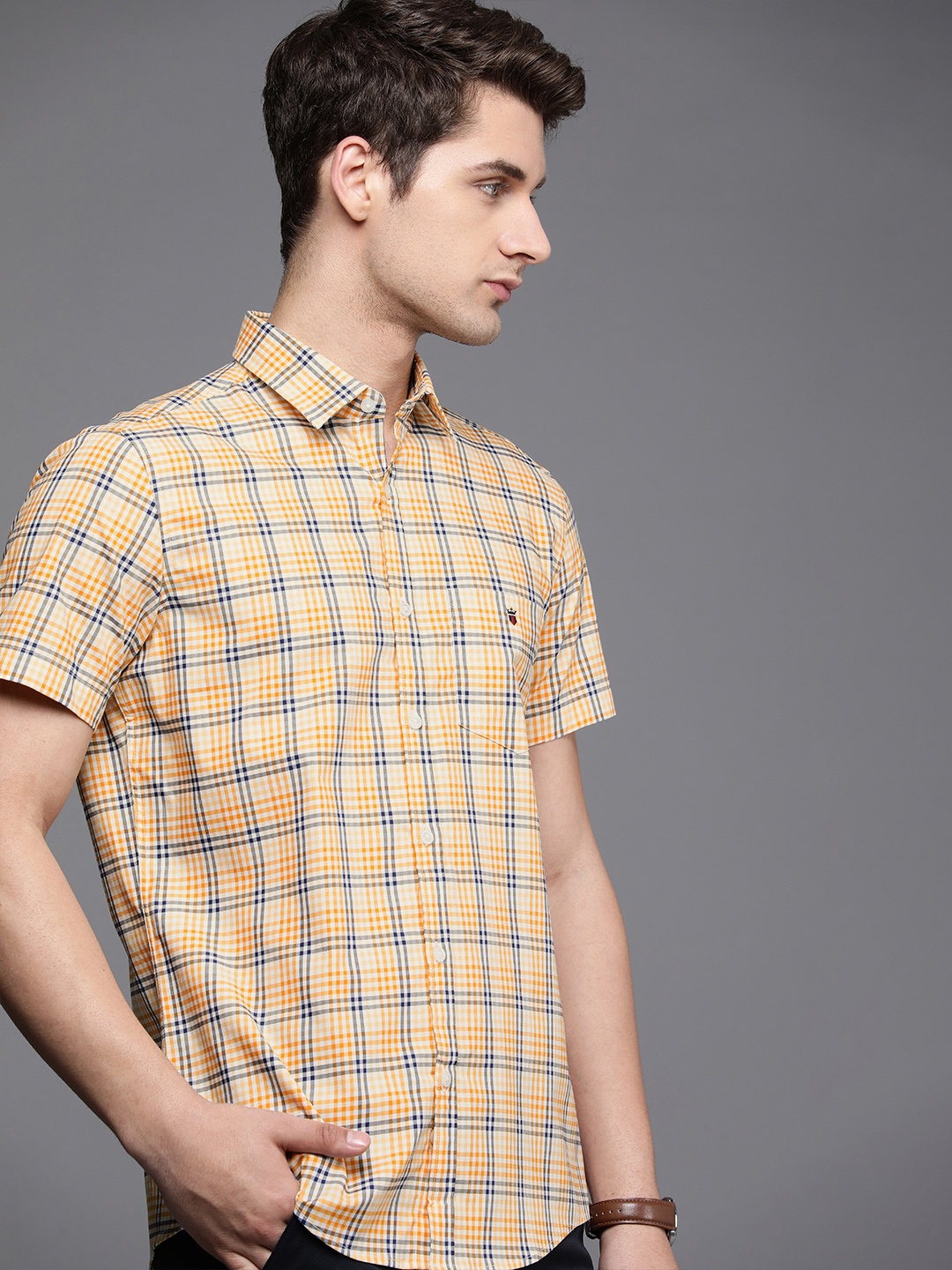 

Louis Philippe Sport Pure Cotton Slim Fit Opaque Checked Casual Shirt, Yellow