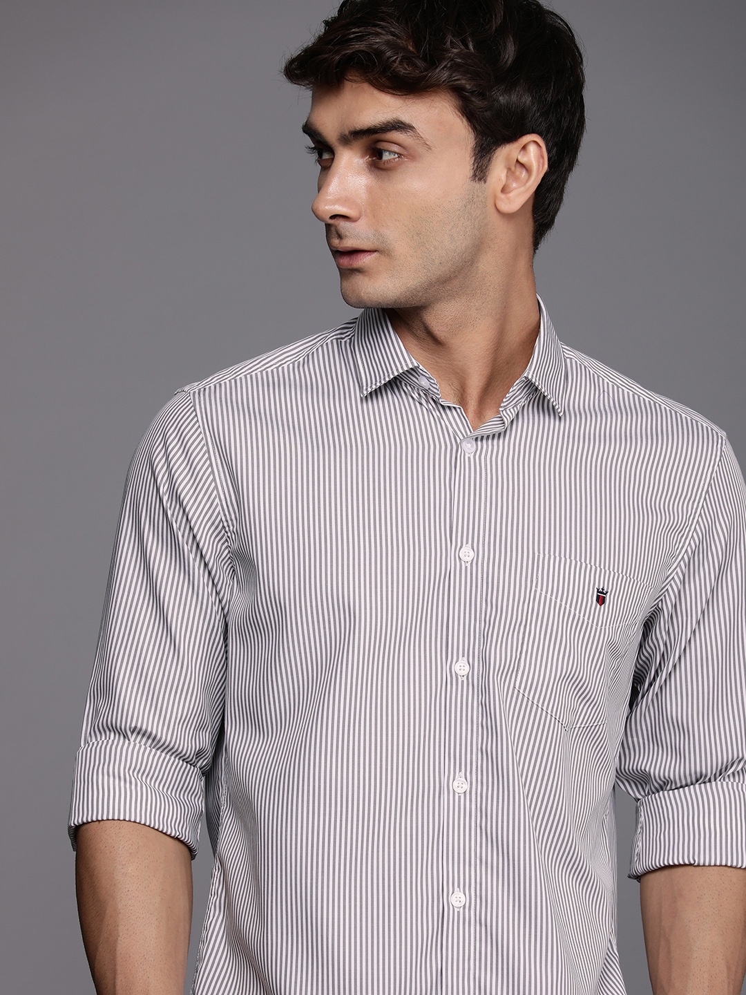 

Louis Philippe Sport Pure Cotton Slim Fit Striped Casual Shirt, Grey