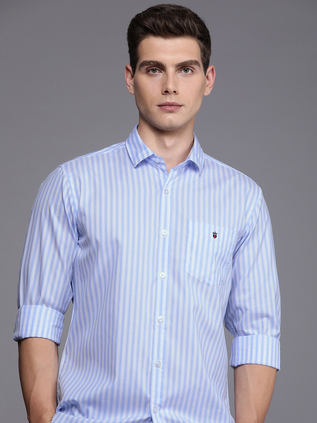 

Louis Philippe Sport Pure Cotton Slim Fit Striped Casual Shirt, Blue