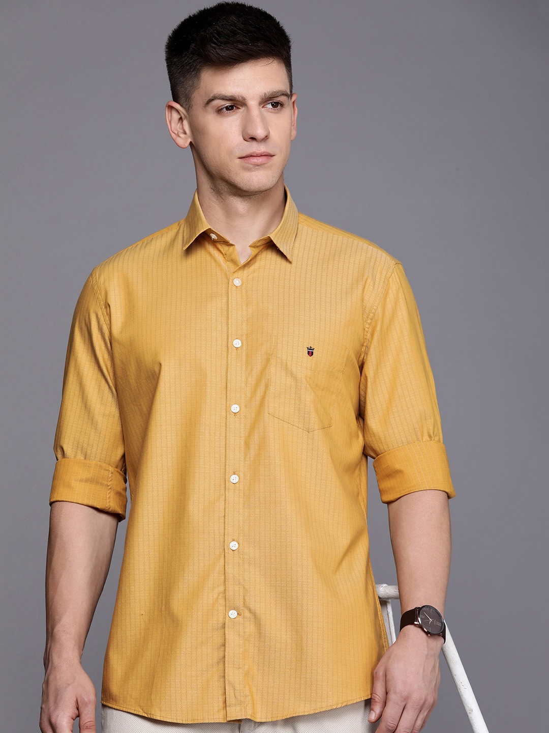 

Louis Philippe Sport Pure Cotton Self Design Slim Fit Textured Casual Shirt, Yellow