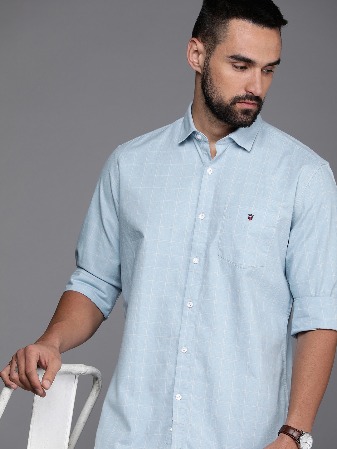 

Louis Philippe Sport Men Slim Fit Tartan Checks Casual Shirt, Blue