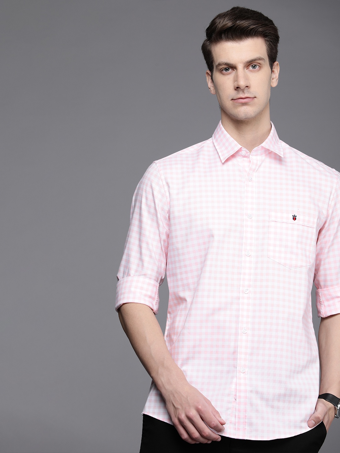 

Louis Philippe Sport Pure Cotton Slim Fit Checked Casual Shirt, Pink