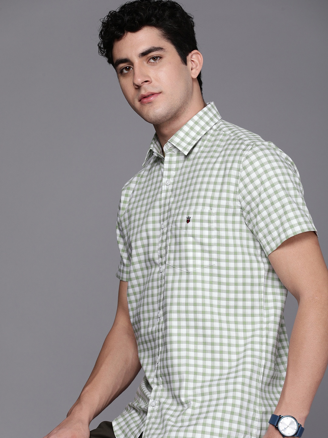 

Louis Philippe Sport Pure Cotton Slim Fit Opaque Checked Casual Shirt, Green