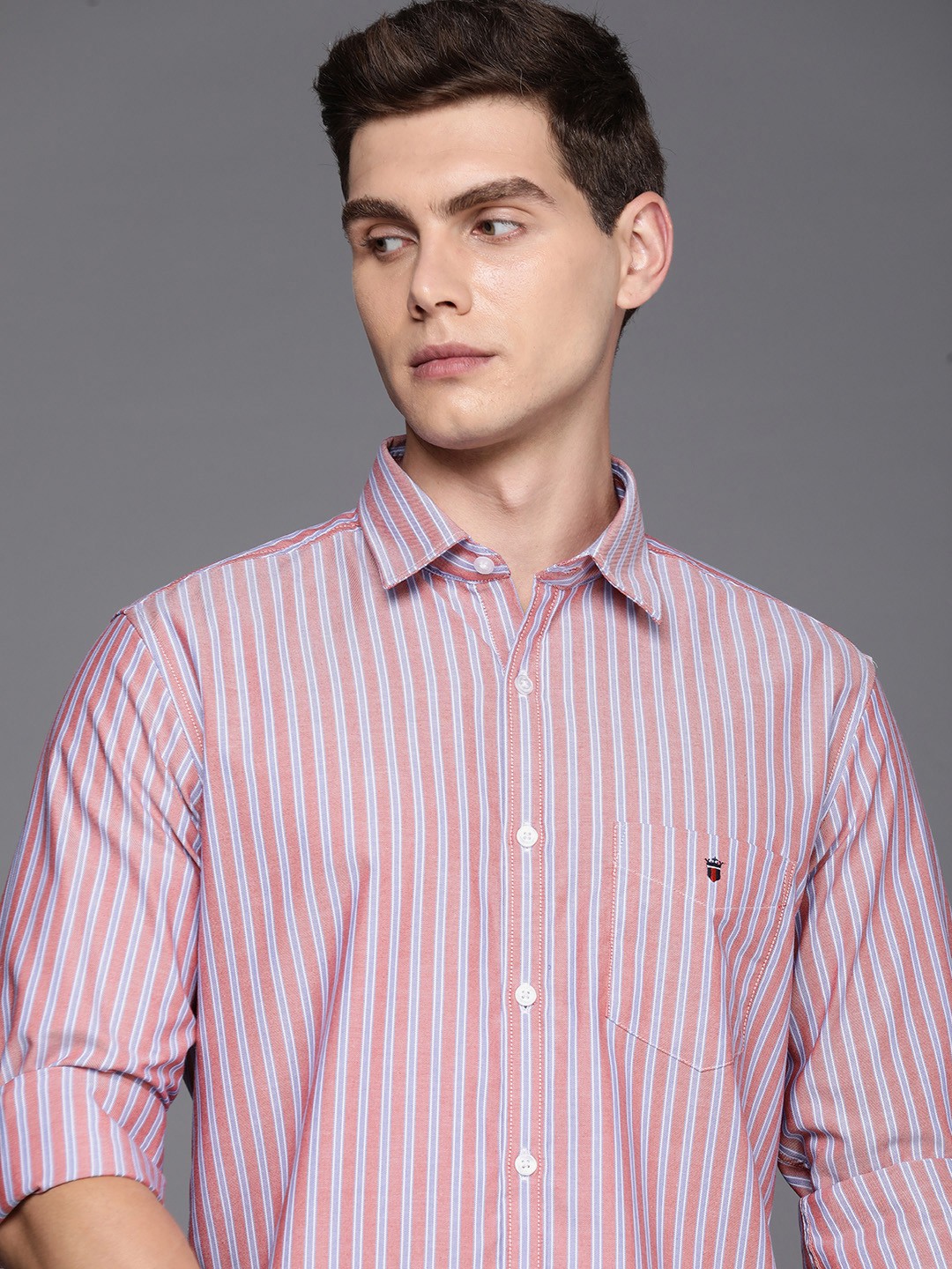 

Louis Philippe Sport Pure Cotton Slim Fit Opaque Striped Casual Shirt, Red