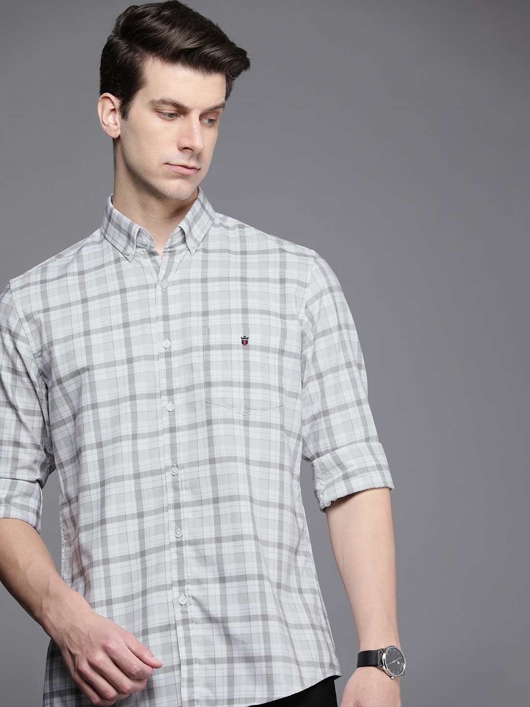 

Louis Philippe Sport Pure Cotton Slim Fit Tartan Checked Casual Shirt, Grey