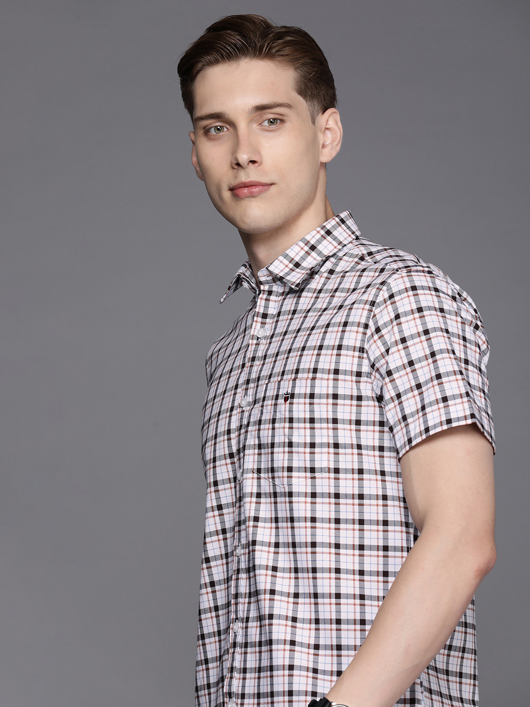 

Louis Philippe Sport Pure Cotton Slim Fit Checked Casual Shirt, Brown