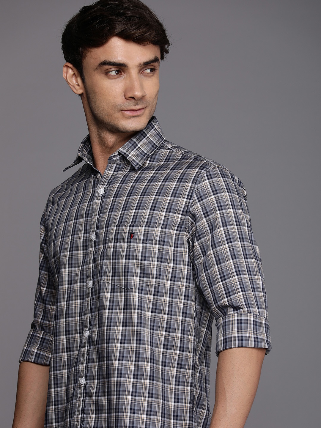 

Louis Philippe Sport Pure Cotton Slim Fit Opaque Checked Casual Shirt, Grey