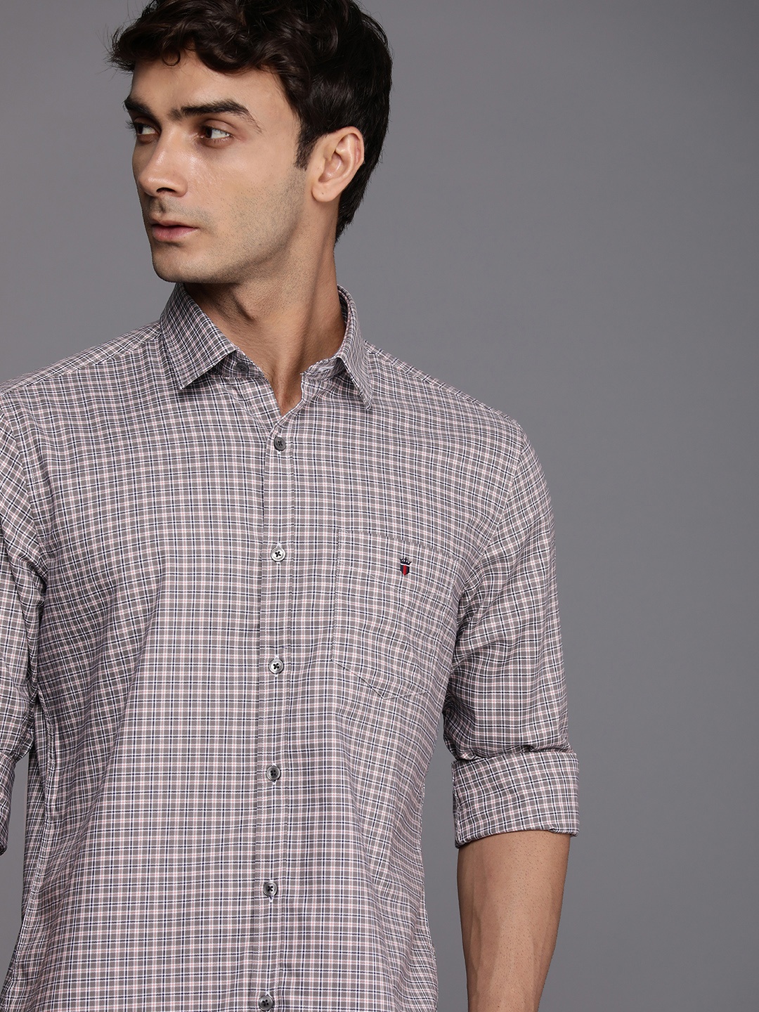 

Louis Philippe Sport Pure Cotton Slim Fit Checked Casual Shirt, Grey
