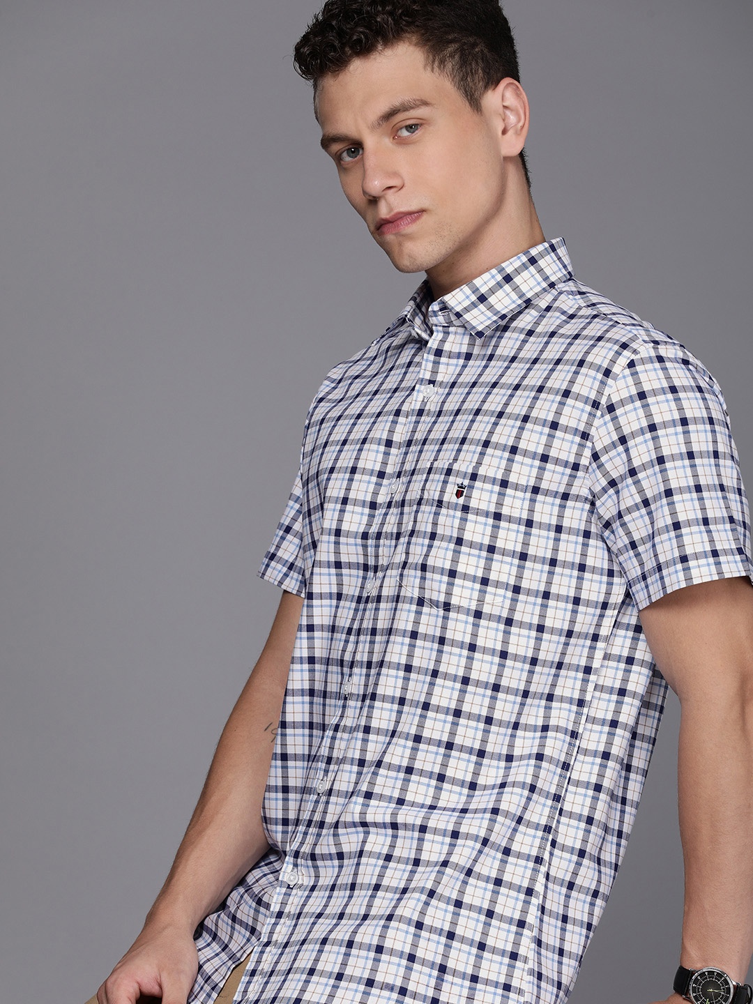 

Louis Philippe Sport Checked Slim Fit Opaque Pure Cotton Casual Shirt, Blue