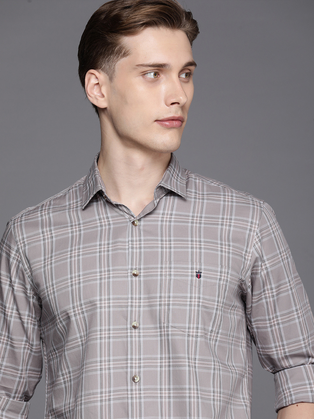 

Louis Philippe Sport Pure Cotton Slim Fit Opaque Checked Casual Shirt, Grey