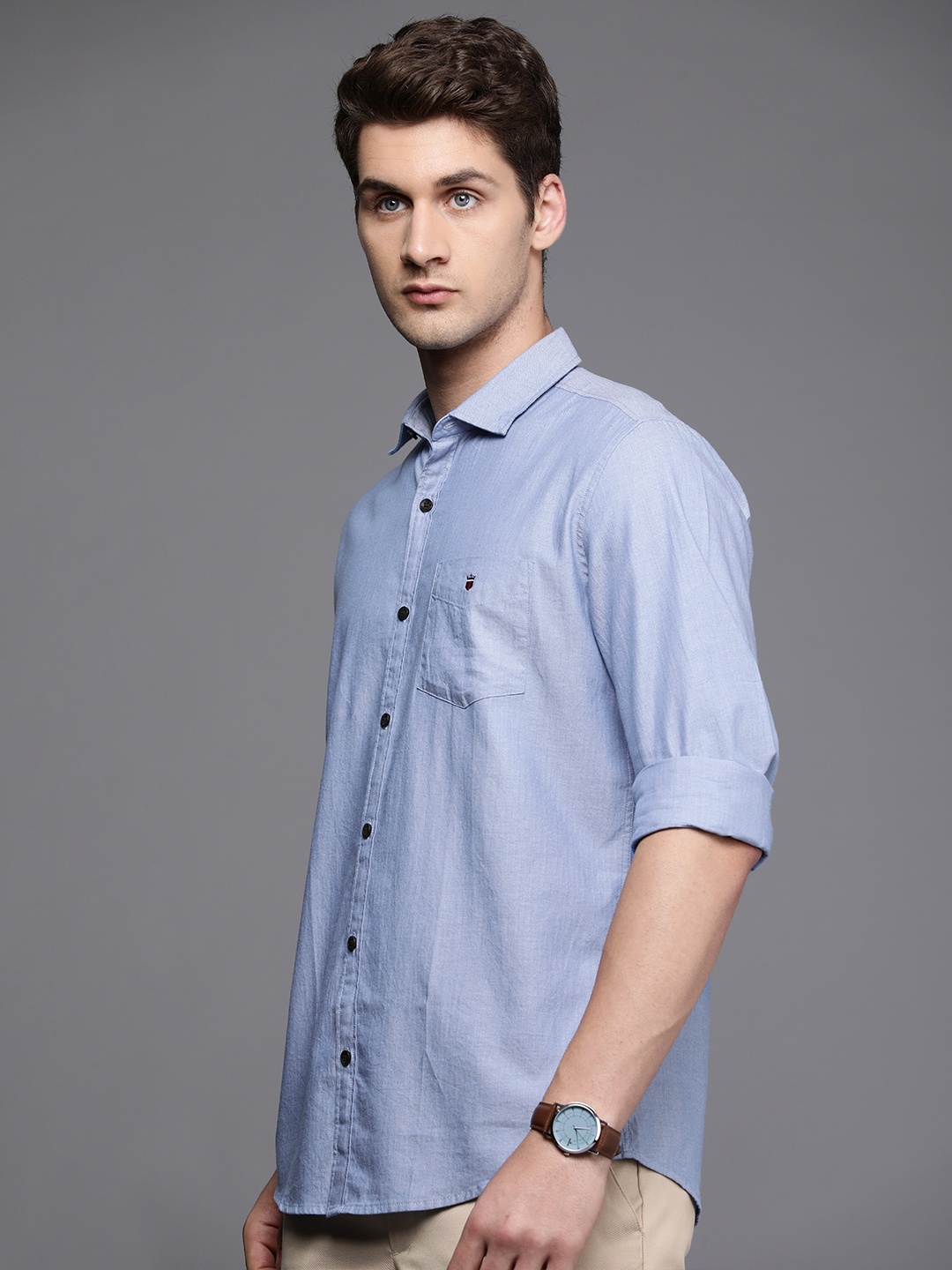 

Louis Philippe Sport Self Design Slim Fit Pure Cotton Casual Shirt, Blue