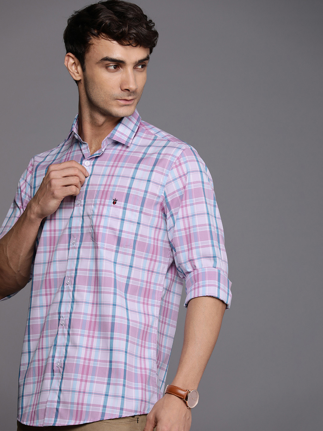 

Louis Philippe Sport Slim Fit Checked Pure Cotton Casual Shirt, Mauve