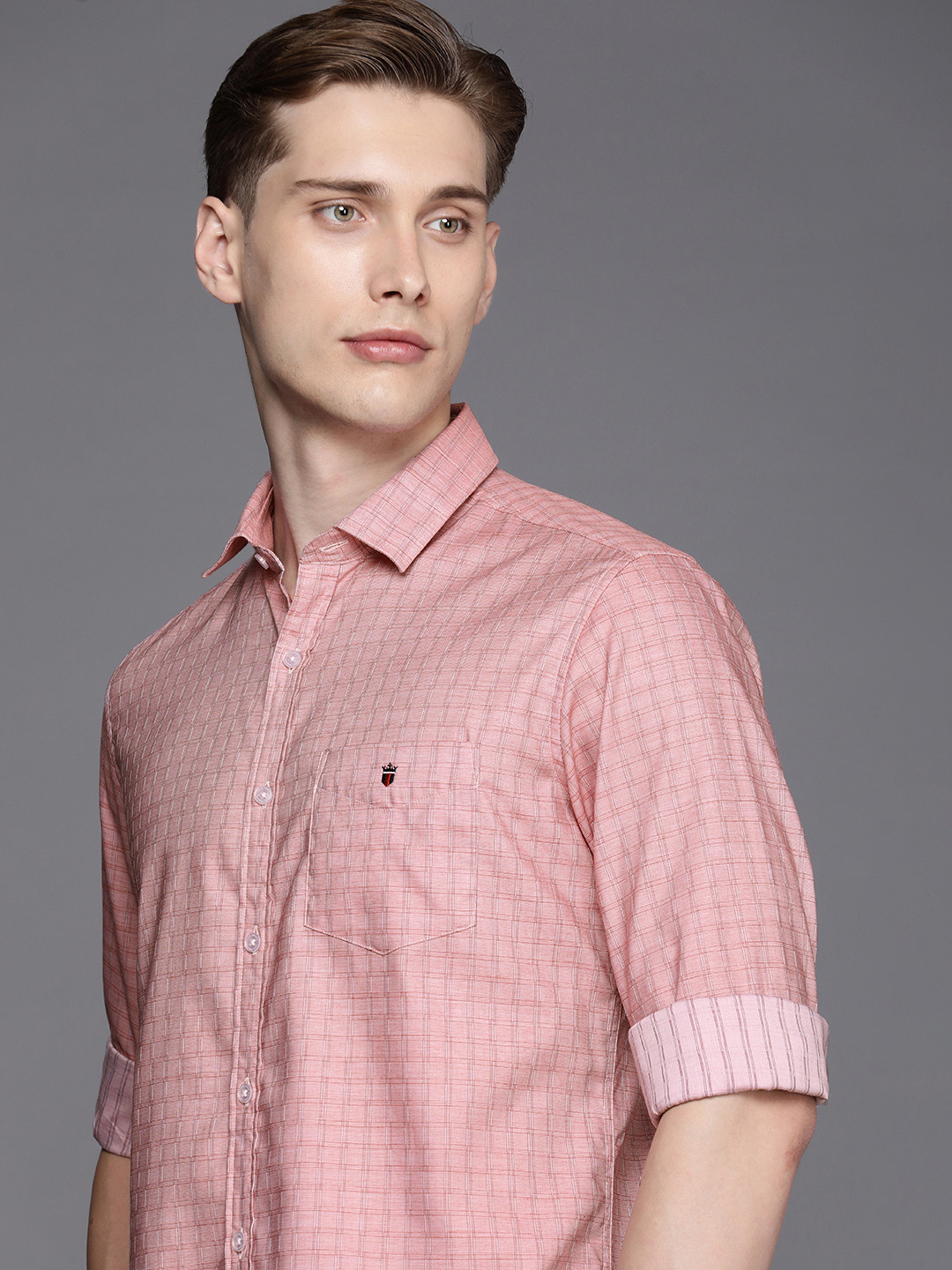 

Louis Philippe Sport Pure Cotton Slim Fit Checked Casual Shirt, Pink
