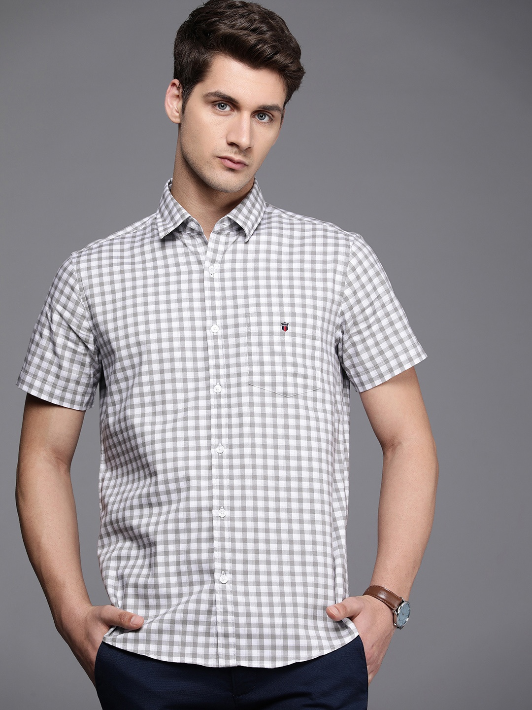 

Louis Philippe Sport Pure Cotton Slim Fit Checked Casual Shirt, Grey