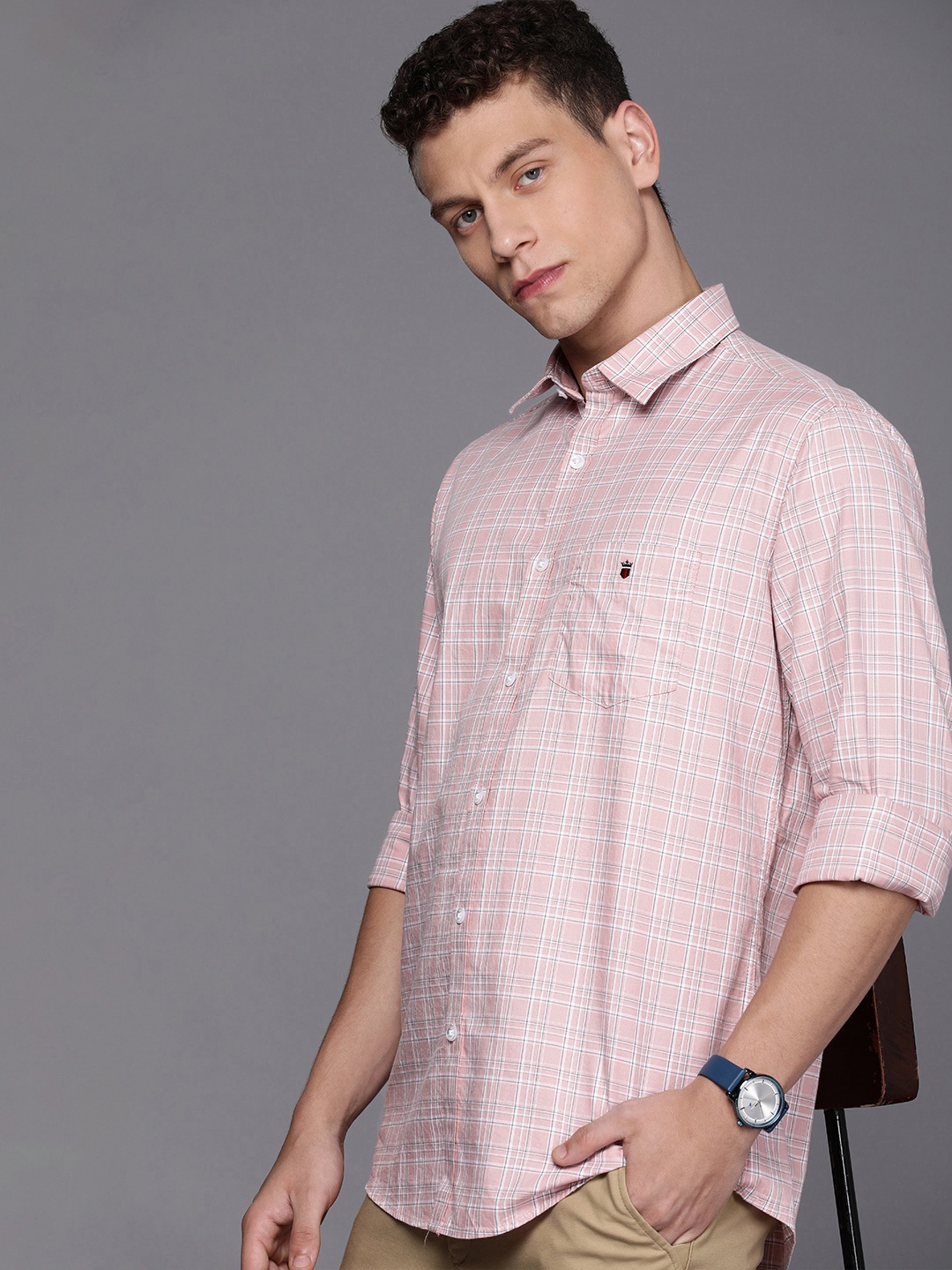 

Louis Philippe Sport Pure Cotton Slim Fit Checked Casual Shirt, Pink