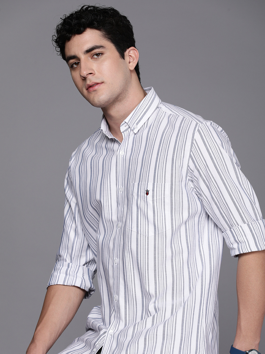 

Louis Philippe Sport Striped Slim Fit Pure Cotton Casual Shirt, White