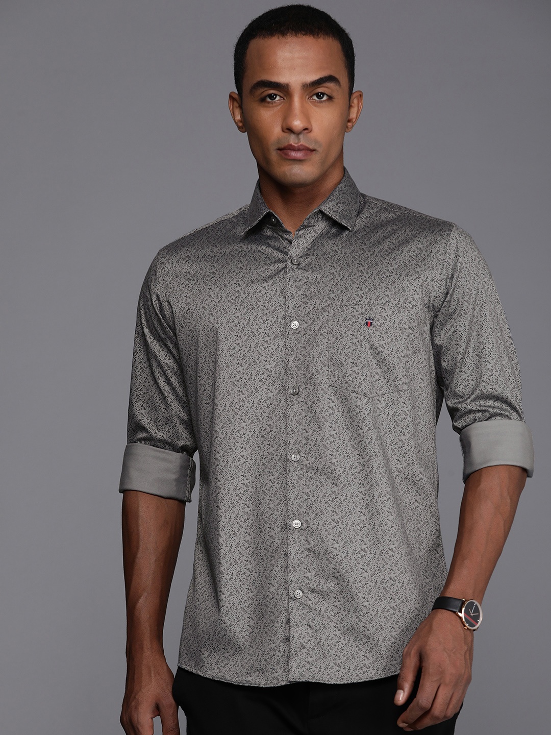 

Louis Philippe Sport Slim Fit Floral Printed Casual Shirt, Grey