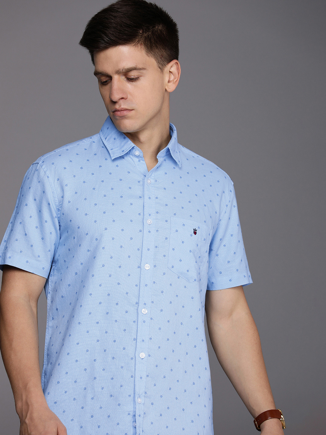 

Louis Philippe Sport Conversational Printed Slim Fit Opaque Pure Cotton Casual Shirt, Blue