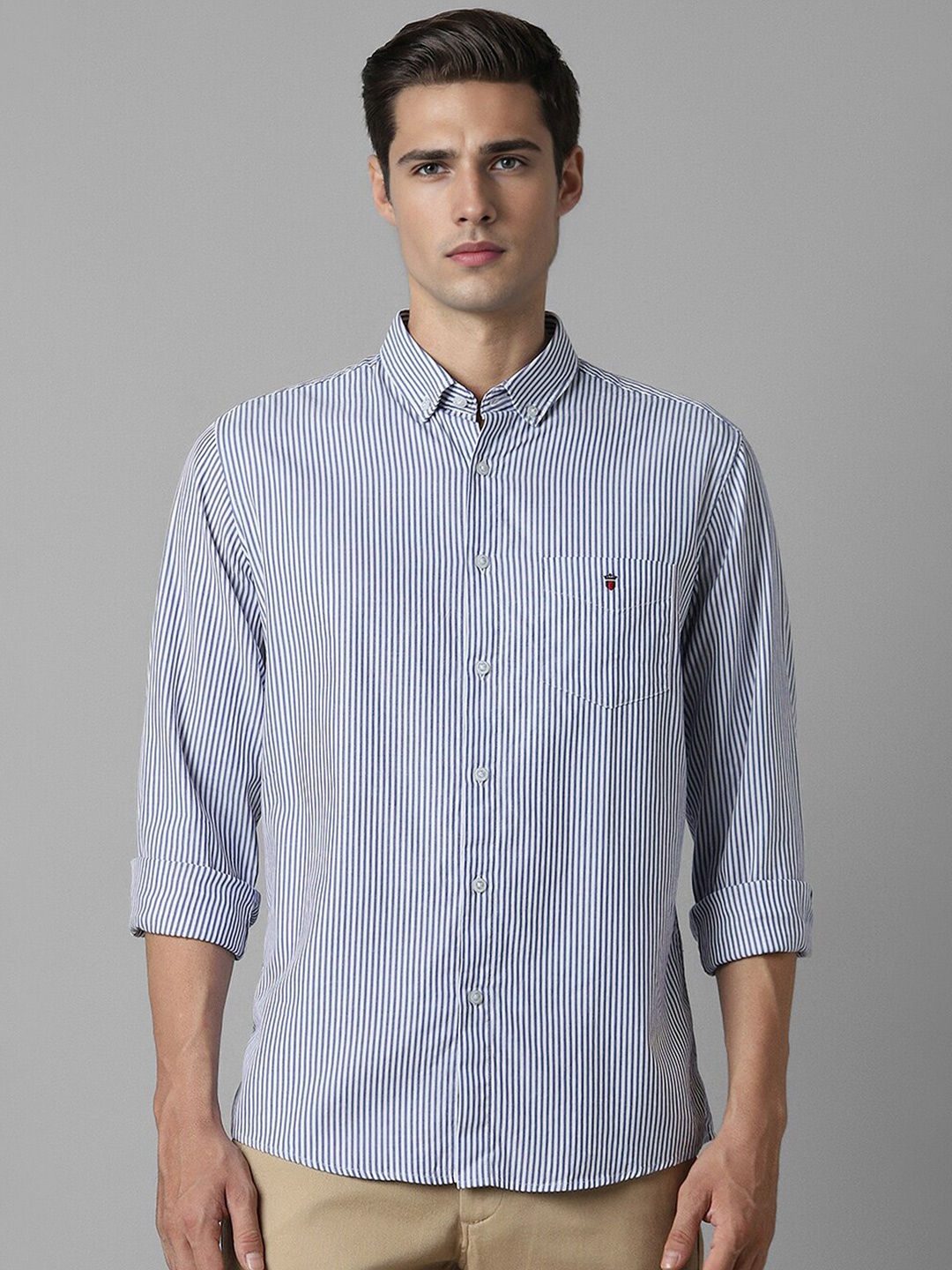 

Louis Philippe Sport Slim Fit Self Striped Button-Down Collar Casual Shirt, Blue