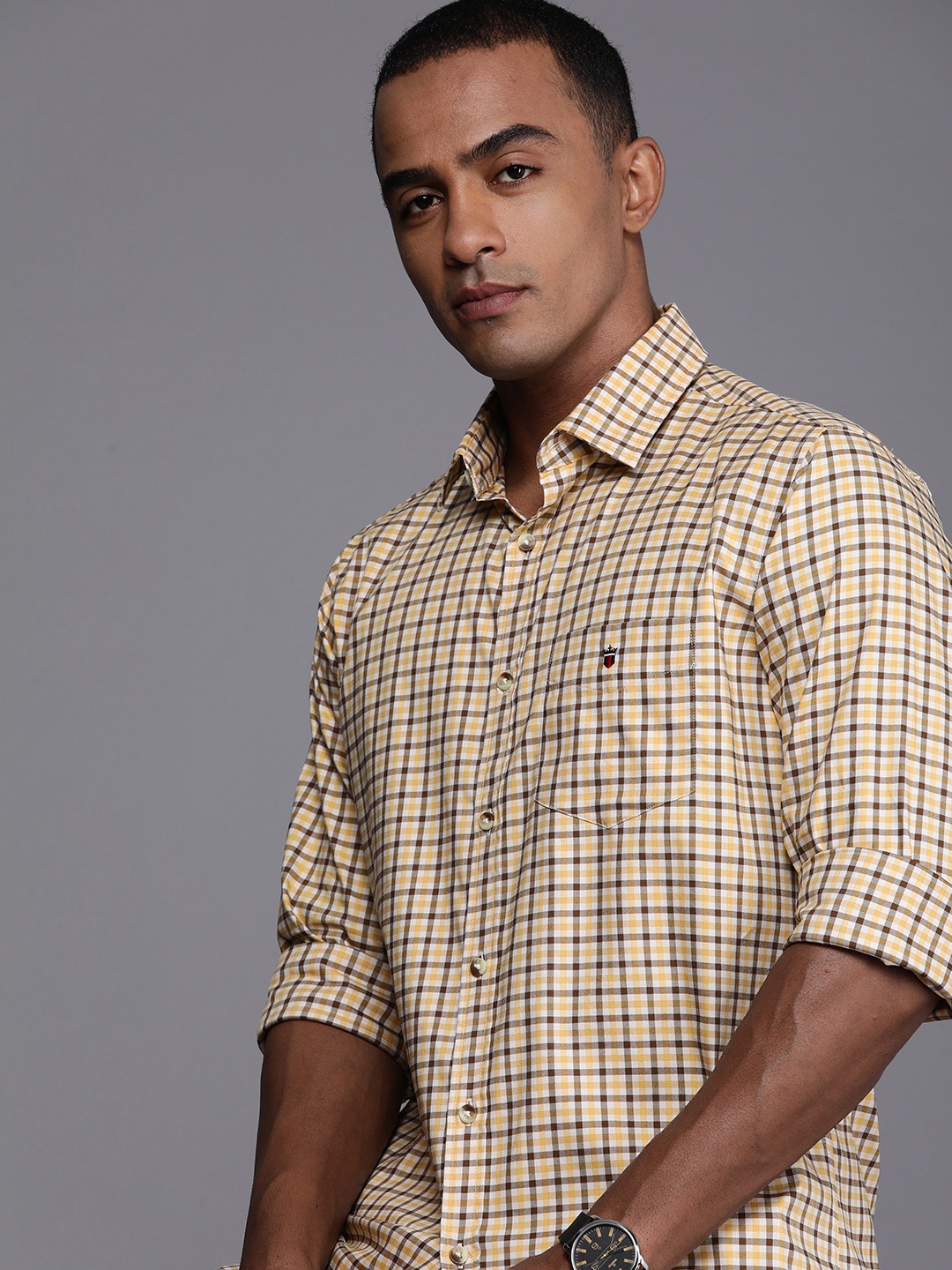 

Louis Philippe Sport Men Pure Cotton Slim Fit Tartan Checks Casual Shirt, Yellow