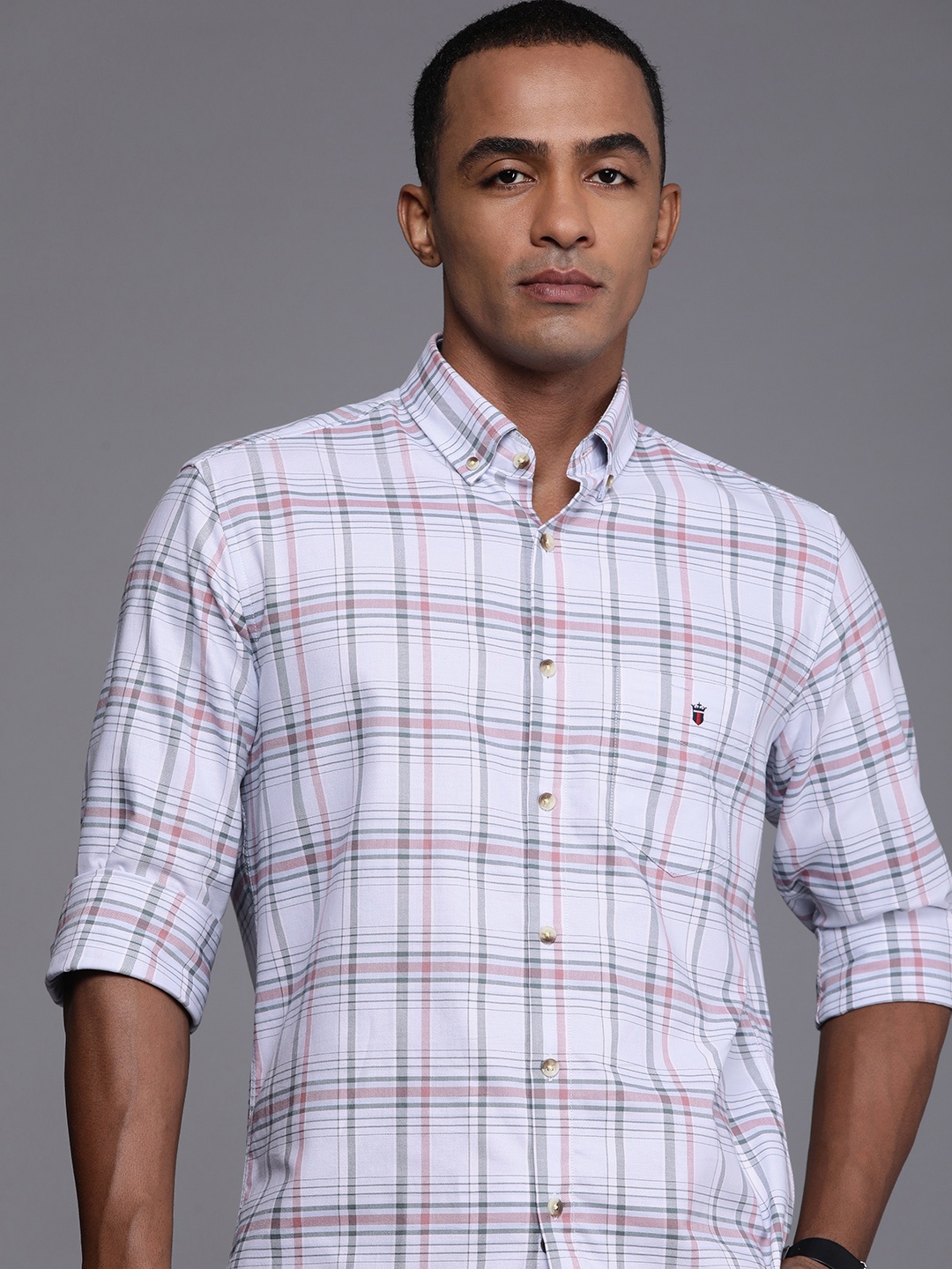 

Louis Philippe Sport Pure Cotton Slim Fit Checked Casual Shirt, Blue