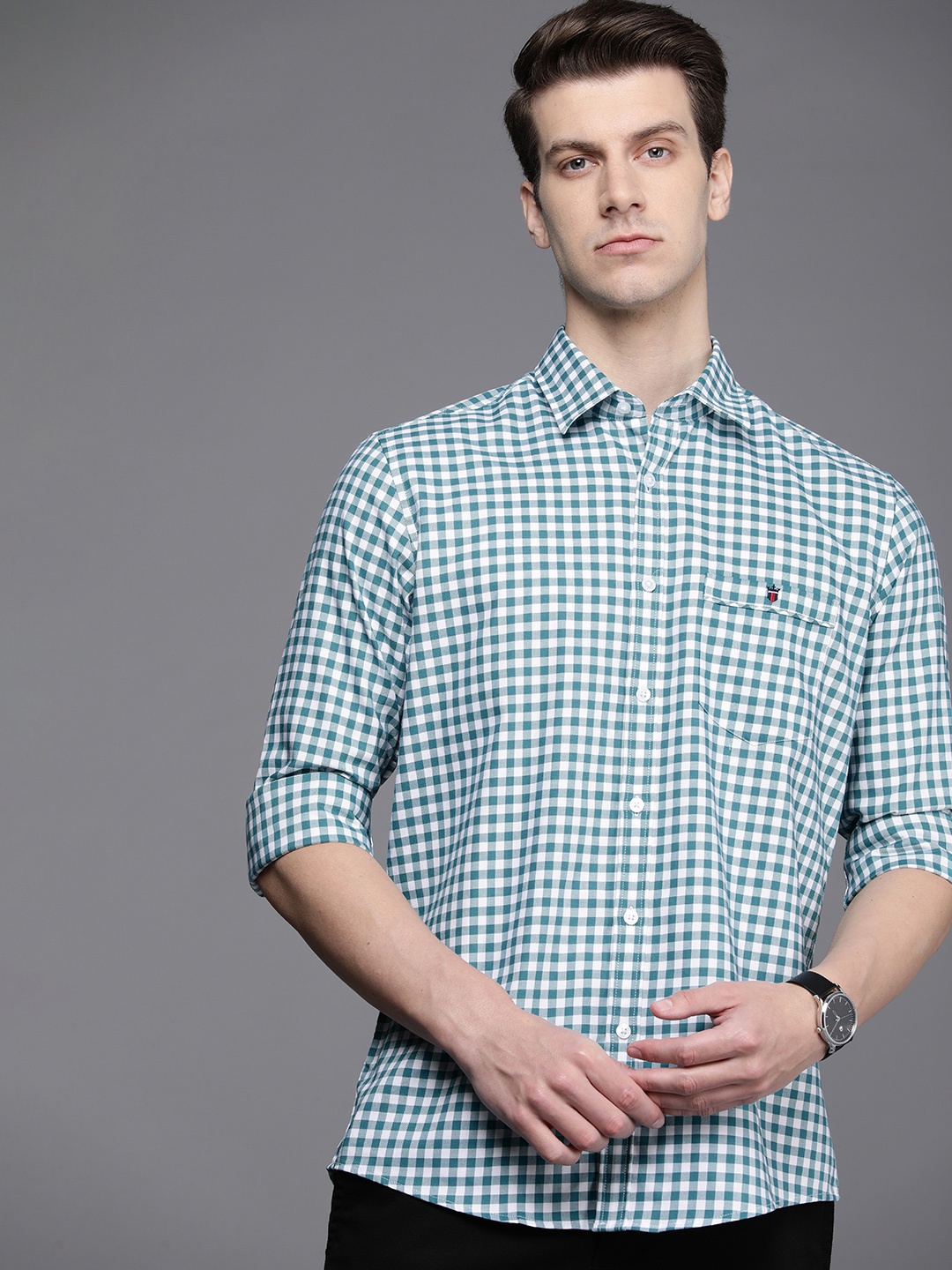 

Louis Philippe Sport Pure Cotton Slim Fit Checked Casual Shirt, Turquoise blue