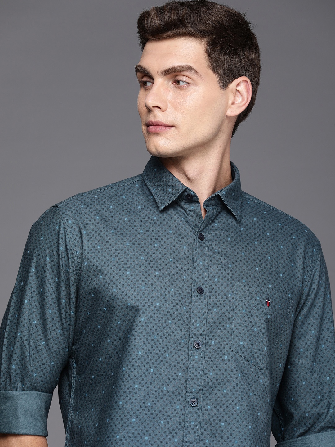 

Louis Philippe Sport Pure Cotton Slim Fit Geometric Printed Casual Shirt, Blue