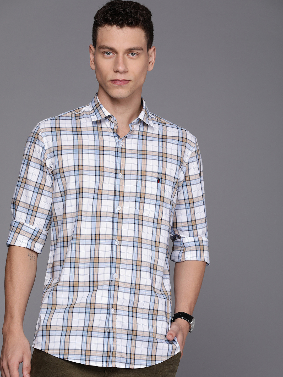 

Louis Philippe Sport Checked Slim Fit Opaque Pure Cotton Casual Shirt, White