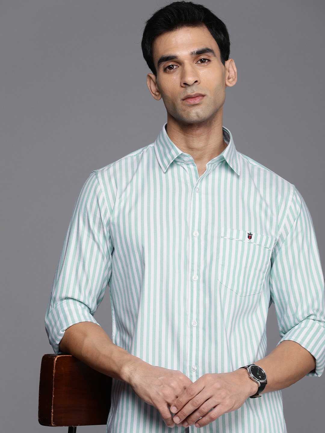 

Louis Philippe Sport Super Slim Fit Opaque Striped Casual Shirt, Green