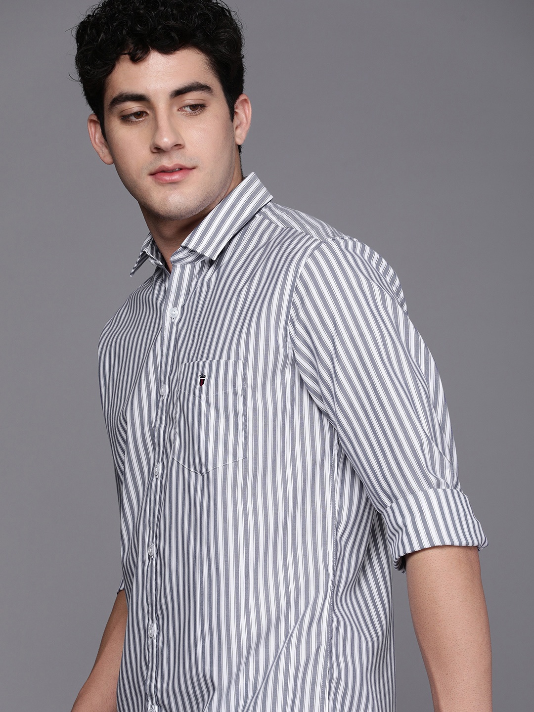 

Louis Philippe Sport Pure Cotton Slim Fit Opaque Striped Casual Shirt, White