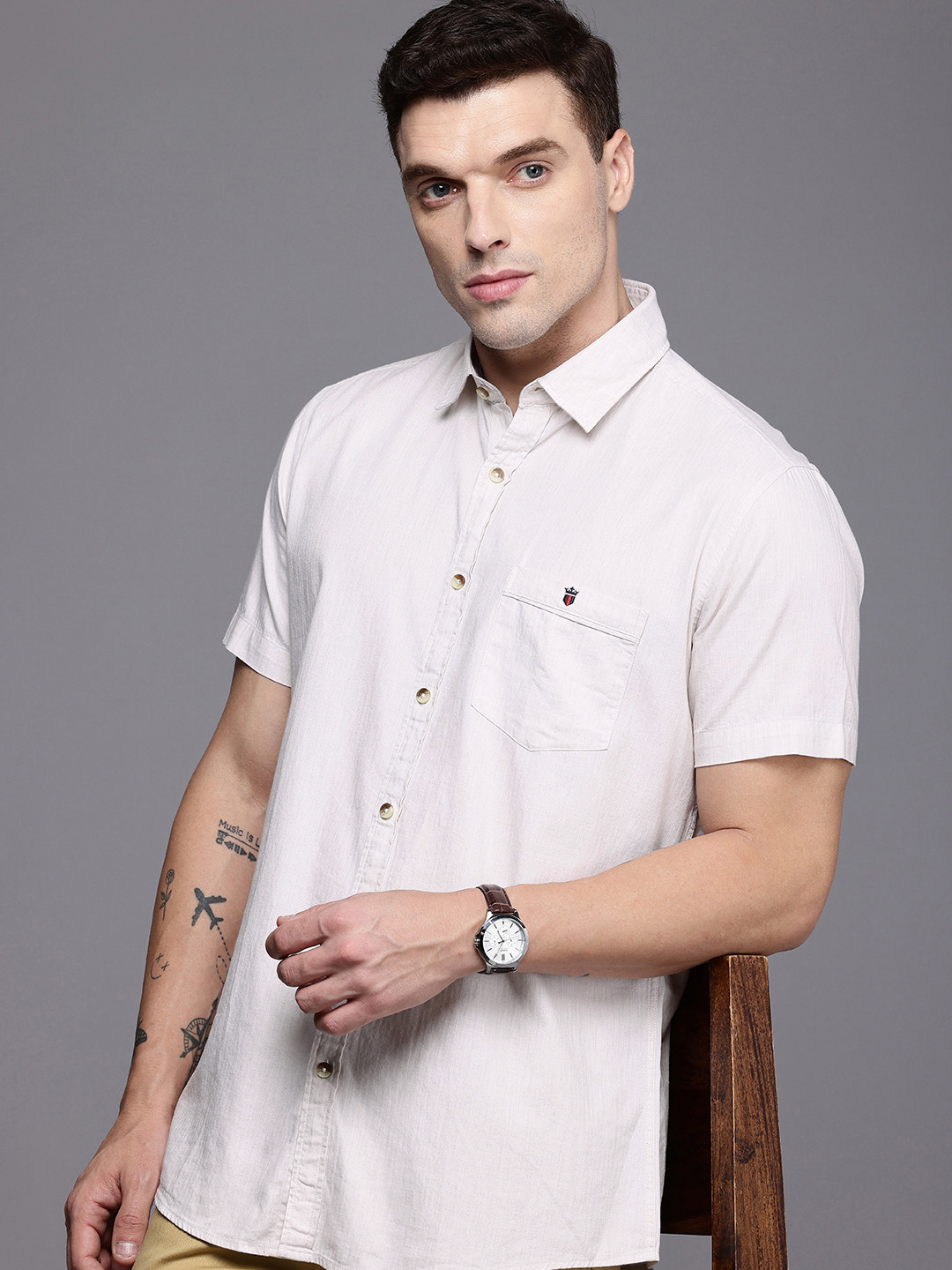 

Louis Philippe Sport Slim Fit Pure Cotton Casual Shirt, Beige