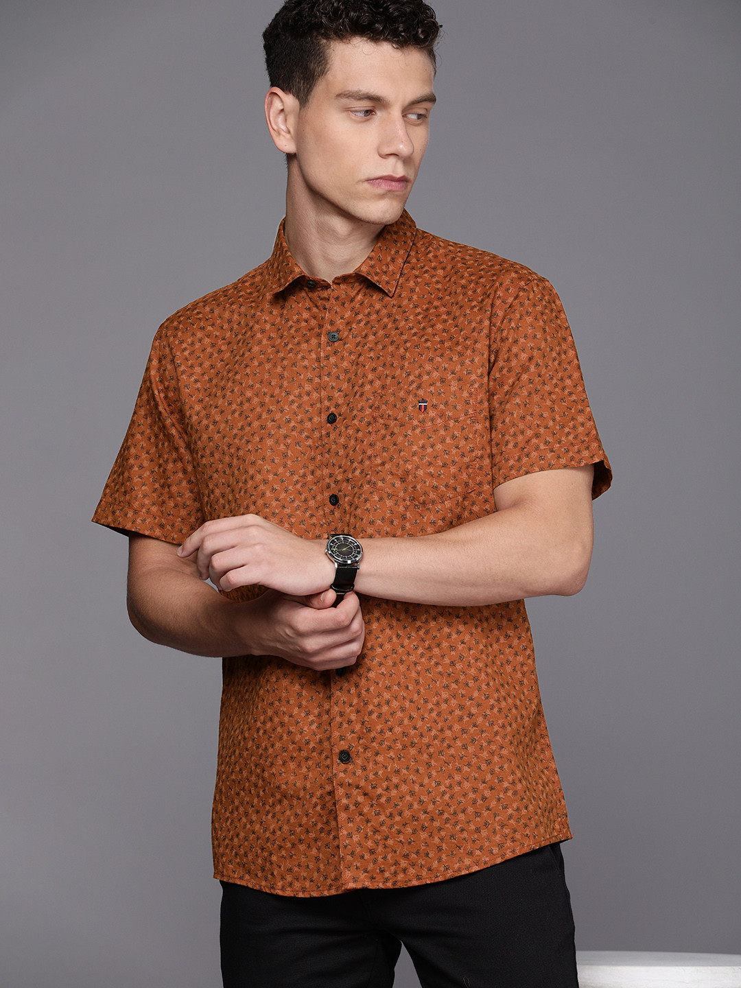 

Louis Philippe Sport Slim Fit Floral Printed Casual Shirt, Rust