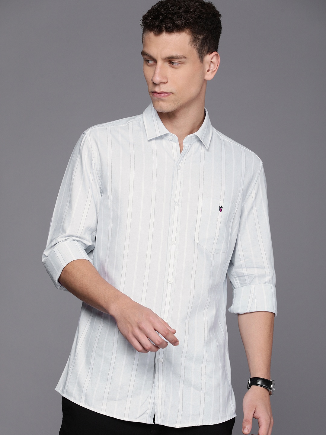 

Louis Philippe Sport Pure Cotton Slim Fit Opaque Striped Casual Shirt, Blue
