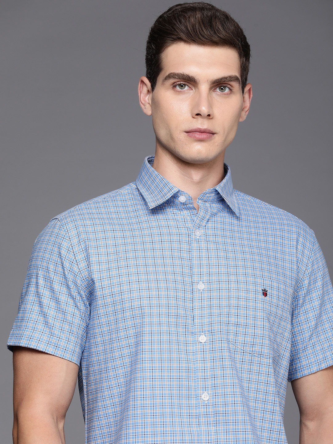 

Louis Philippe Sport Pure Cotton Slim Fit Opaque Checked Casual Shirt, Blue