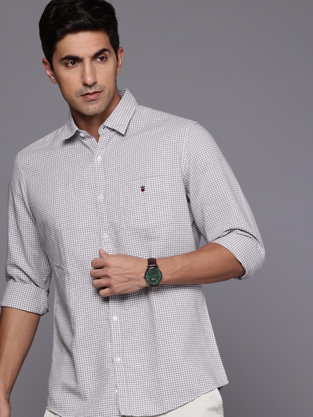 

Louis Philippe Sport Slim Fit Micro Checks Opaque Casual Shirt, Grey
