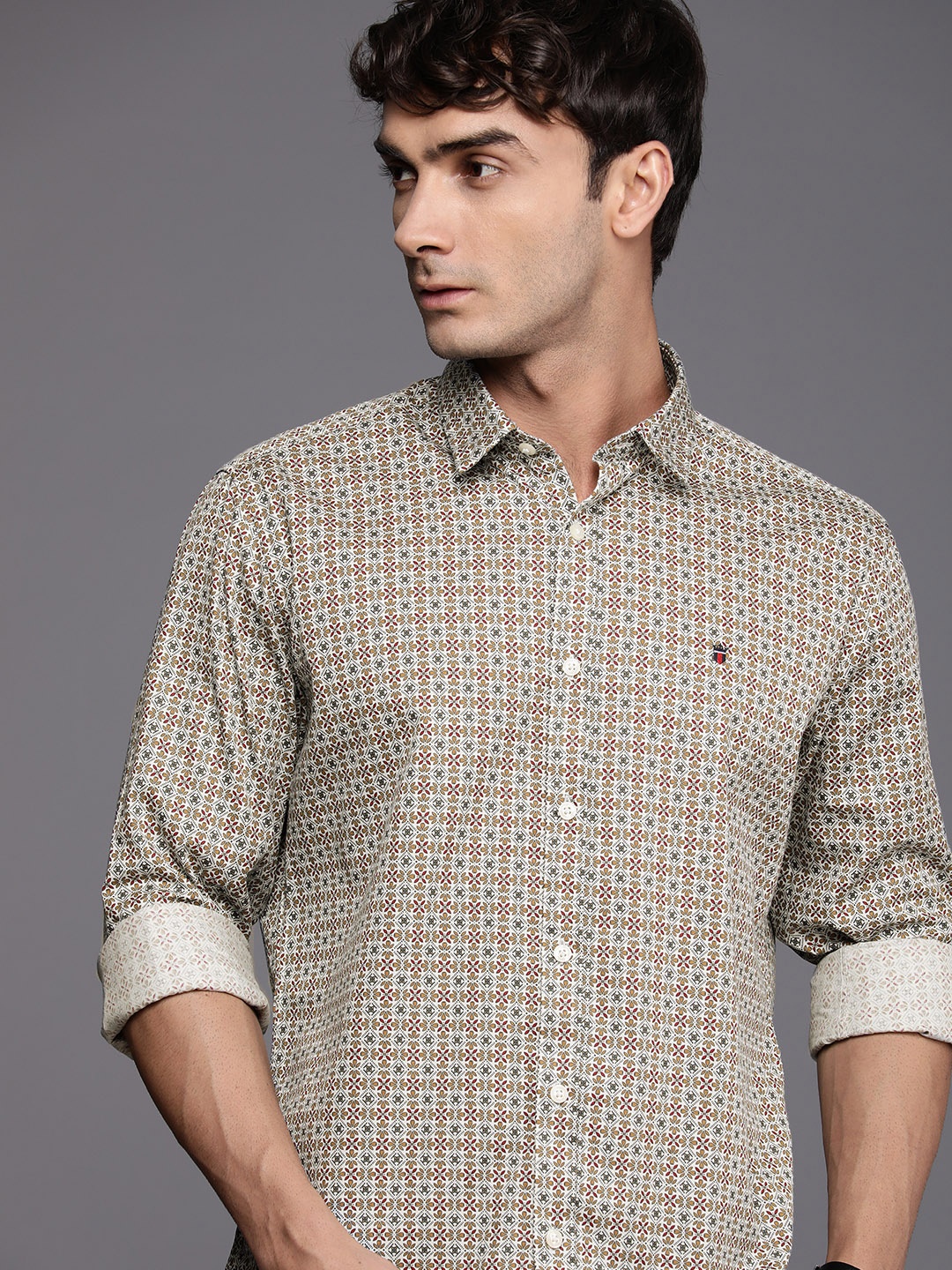 

Louis Philippe Sport Pure Cotton Slim Fit Opaque Printed Casual Shirt, Beige