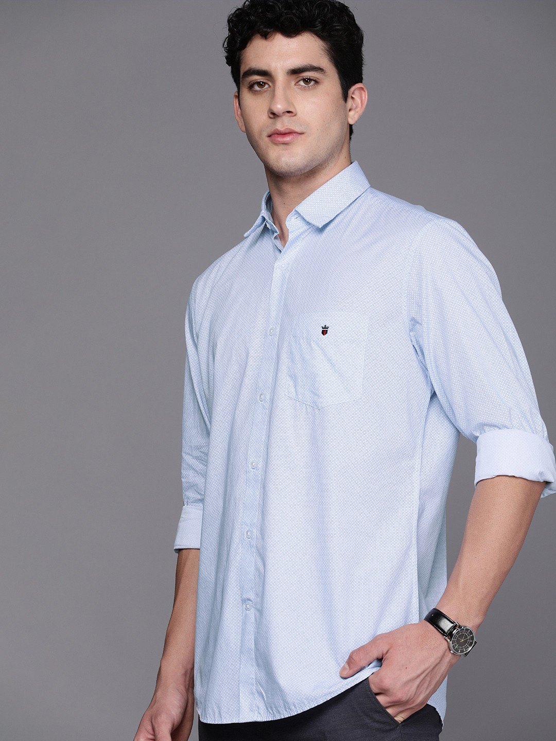 

Louis Philippe Sport Pure Cotton Slim Fit Micro Ditsy Printed Casual Shirt, Blue