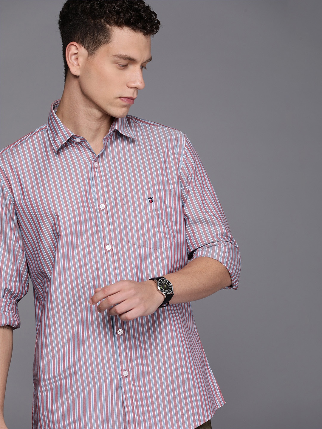 

Louis Philippe Sport Striped Slim Fit Opaque Pure Cotton Casual Shirt, Purple