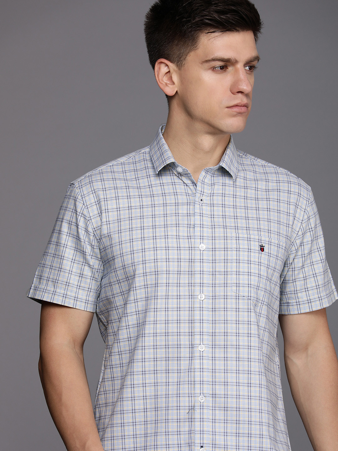 

Louis Philippe Sport Pure Cotton Slim Fit Checked Casual Shirt, Blue