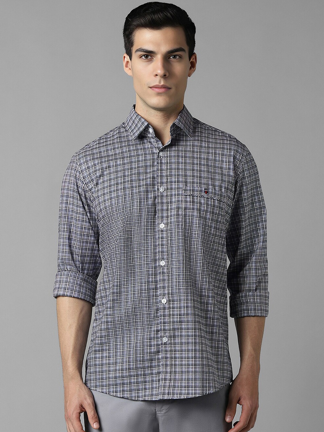 

Louis Philippe Sport Pure Cotton Slim Fit Opaque Checked Casual Shirt, Grey