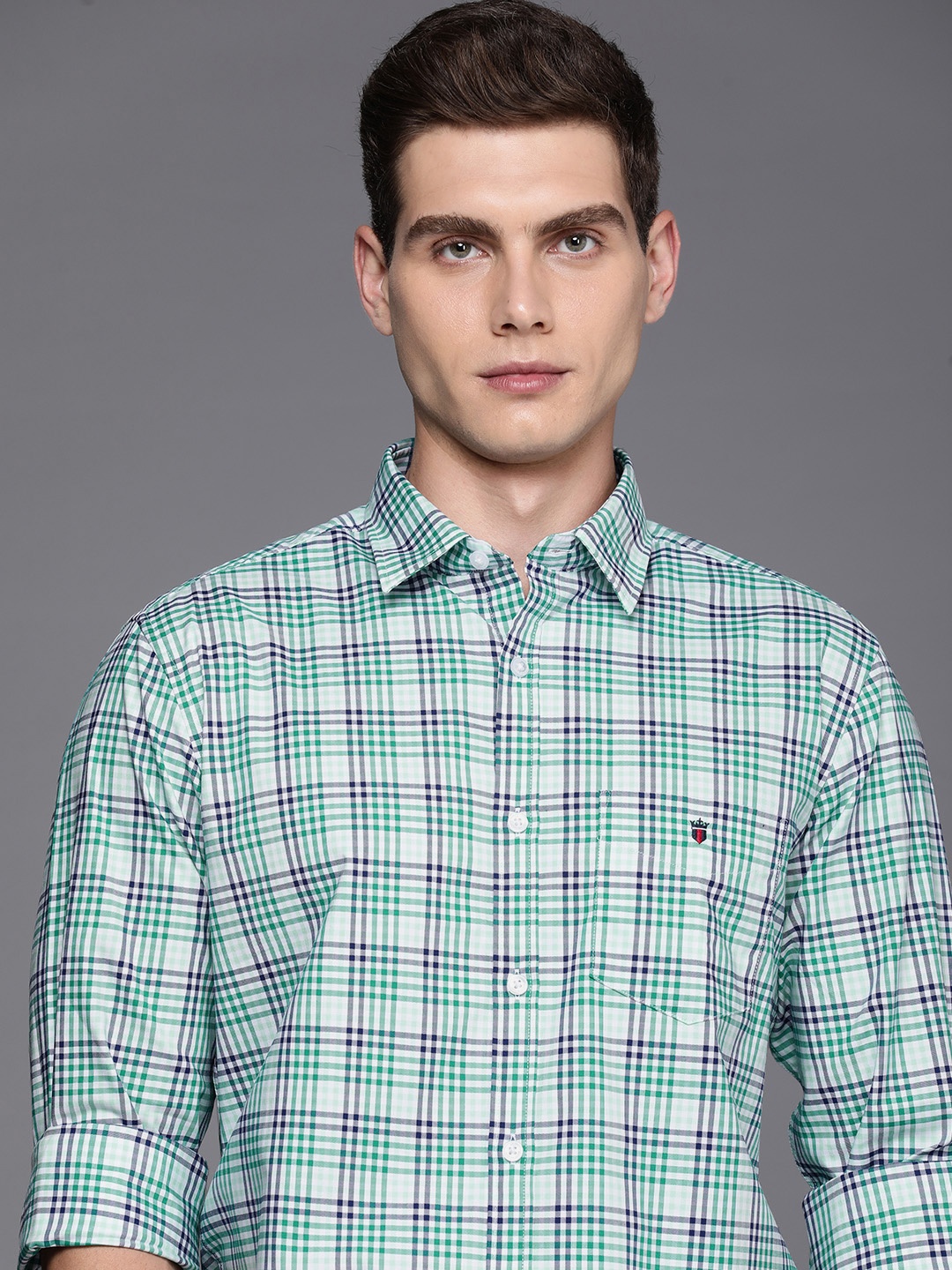 

Louis Philippe Sport Pure Cotton Slim Fit Checked Casual Shirt, Green