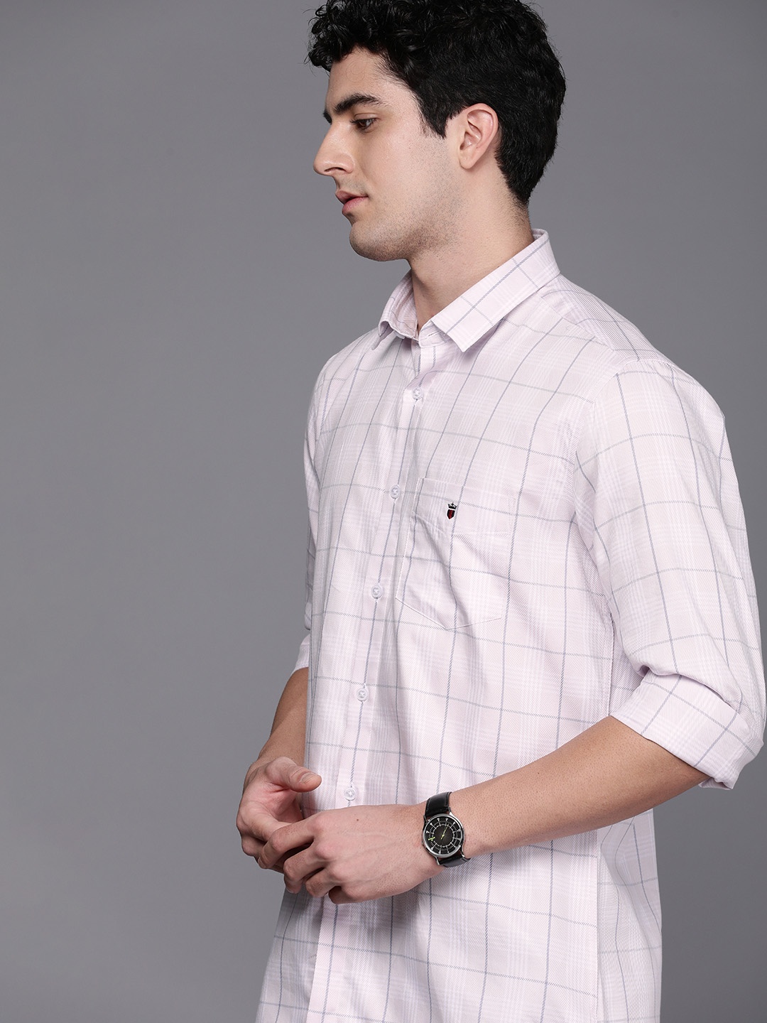 

Louis Philippe Sport Windowpane Checked Slim Fit Pure Cotton Casual Shirt, Pink